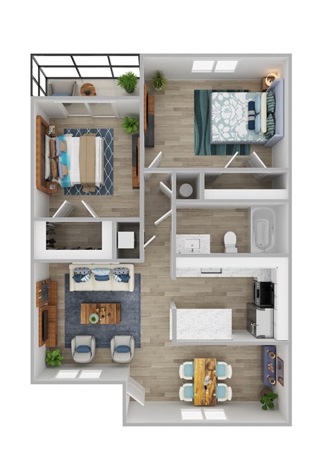 Floor plan for 2 beds, 1 bath, 814 sqft